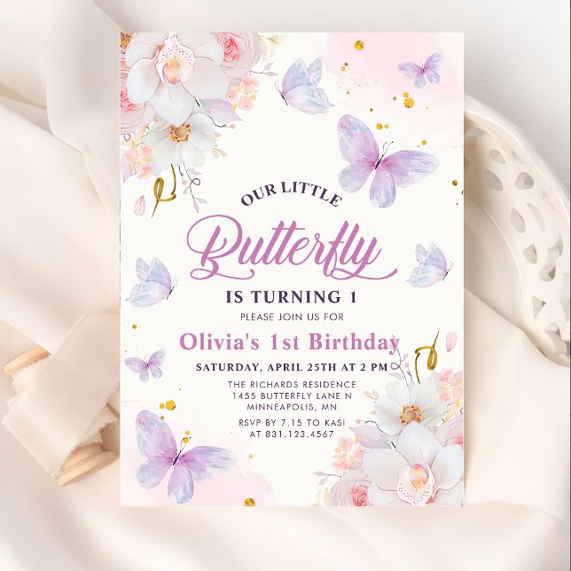 Invitación Chica morado de mariposa floral Cumpleaños (Subido por el creador)