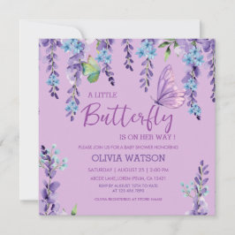 Invitación Chica morado de mariposa floral rosa Baby Shower