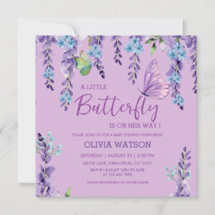 Invitación Chica morado de mariposa floral rosa Baby Shower