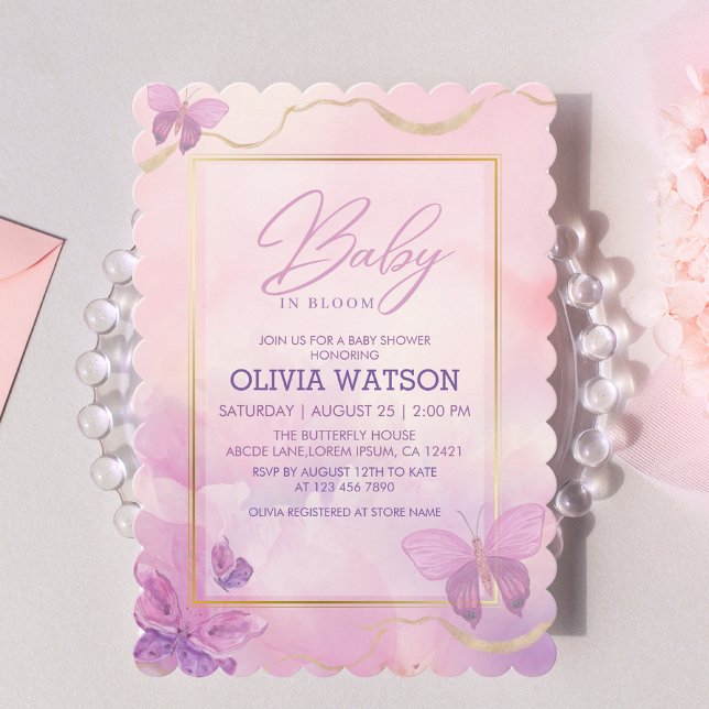 Invitación Chica morado floral bebé en flor Baby Shower (Subido por el creador)