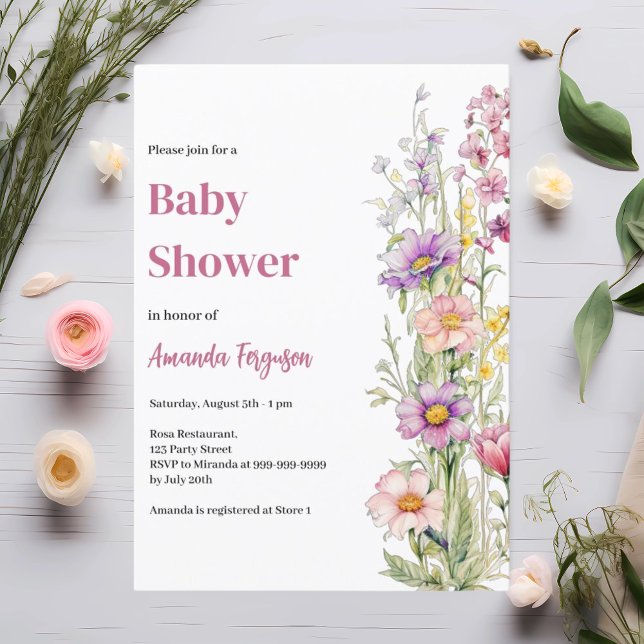 Invitación Chica morado rosa floral Baby Shower (Subido por el creador)