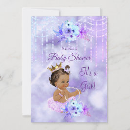 Invitación Chica morado Verde azulado floral Baby Shower Brun