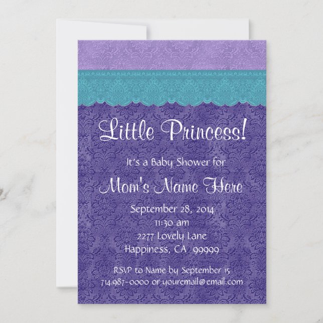 Invitación Chica morado Verde azulado Princesa pequeña Baby S (Anverso)