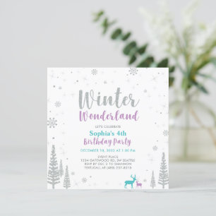Invitación Chica Morado y Verde azulado de Invierno Maravilla