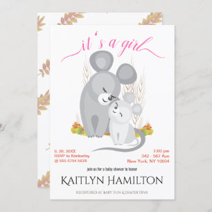 Invitación Chica Mouse madre Baby Shower Mice Woodland Maple