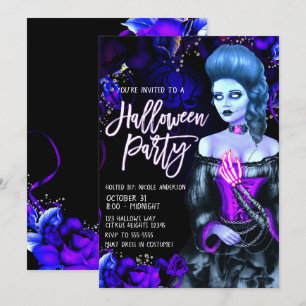 Invitación Chica Muerta Resplandeciente Rosas Purpura Fiesta 