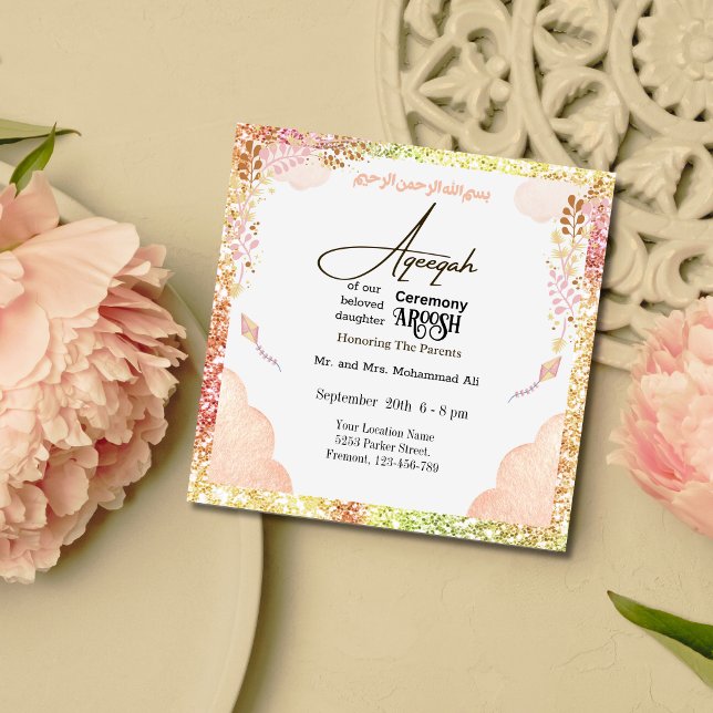 Invitación Chica Musulmán de Peach Aqeeqah- Aqiqah- Invitació (Subido por el creador)