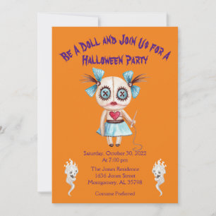 Invitación Chica naranja Voodoo Doll Halloween Party