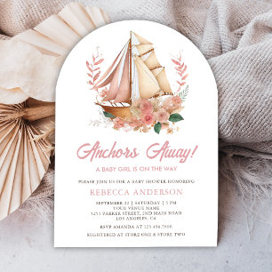 Invitación Chica náutica floral boho arco baby shower