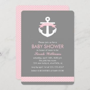 Invitación Chica náutico Baby Shower del ancla rosada linda