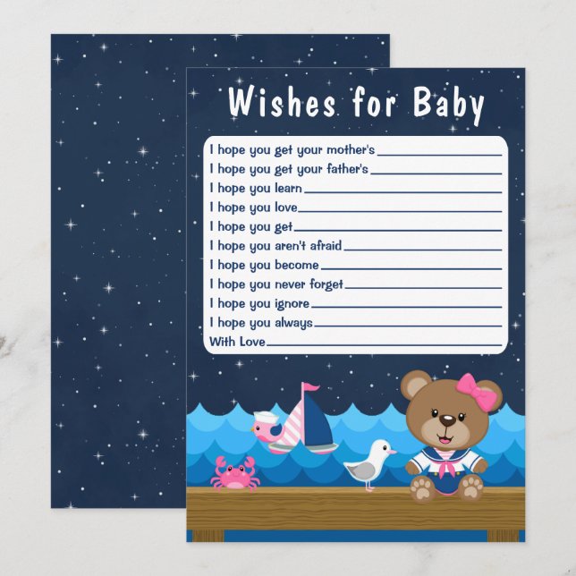 Invitación Chica náutico con el deseo de bebe de rosa y de la (Anverso / Reverso)