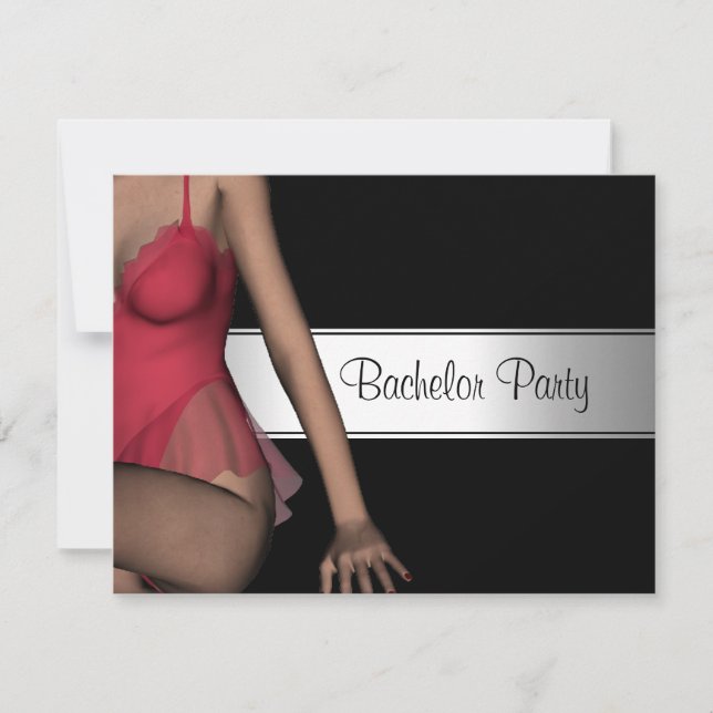 Invitación Chica Negra Plateada de Despedida de Soltero (Anverso)