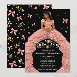 Invitación Chica Negra Rubor Rosa Arco Quinceañera