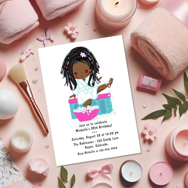 Invitación Chica negro lindo Spa Sleepover Fotación de cumple (Cute Black Girl Spa Sleepover Birthday Party Photo Invitation)
