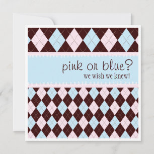 Invitación Chica negro o azul Argyle neutral Baby Shower