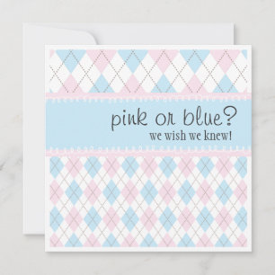 Invitación Chica negro o azul Argyle neutral Baby Shower