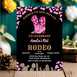 Invitación chica negro resumió primer rodeo primer cumpleaños
