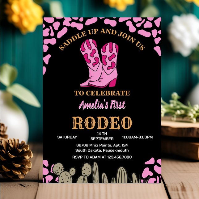 Invitación chica negro resumió primer rodeo primer cumpleaños (Subido por el creador)