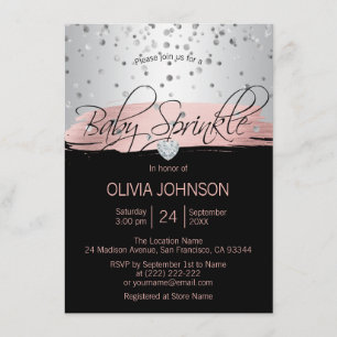 Invitación Chica negro rosado de plata personalizada Espolvor