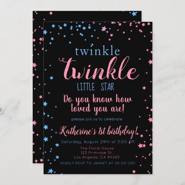 Invitación Chica Neutral de Estrella Pequeña de Twinkle (Anverso / Reverso)