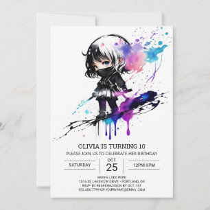 Invitación Chica Ninja Pastel Impreso Cumpleaños