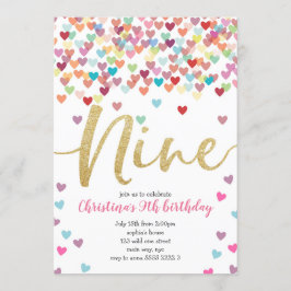 Invitación Chica Noveno Corazón de Nacimiento Confetti Purpur