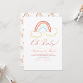 Invitación Chica Nube Arcoíris Doodle Baby Shower