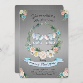 Invitación Chica o niño elefante Baby Shower, metalizado plat