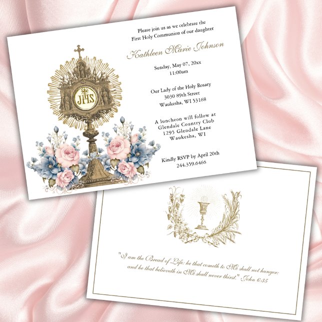 Invitación Chica o niño eucaristero de la comunión floral cat (Subido por el creador)