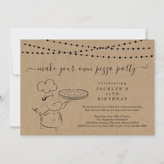 Invitación Chica o pizza de niño haciendo fiesta de cumpleaño (Anverso)