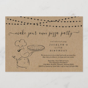 Invitación Chica o pizza de niño haciendo fiesta de cumpleaño