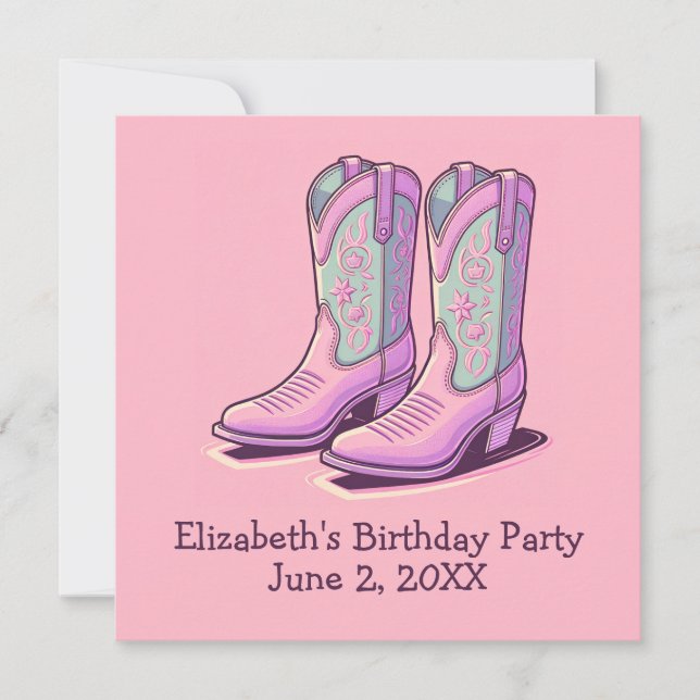 Invitación Chica Occidental Partido de Cumpleaños Boots Chica (Anverso)