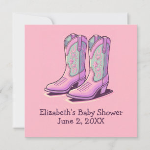Invitación Chica occidental rosa Baby Shower Cowgirl Boots