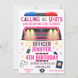 Invitación Chica Oficial de Policía Rosa Cumpleaños