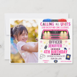 Invitación Chica Oficial de Policía Rosa Cumpleaños