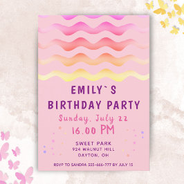 Invitación Chica Olas de Arcoíris Fiesta de Cumpleaños Rosa