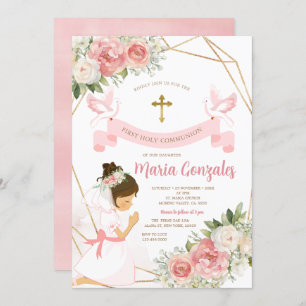 Invitación Chica Orando Oro Primero Comunión Santa Comunión F