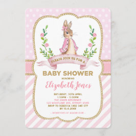Invitación Chica Oro Rosa Floral Conejo Conejo Baby Shower
