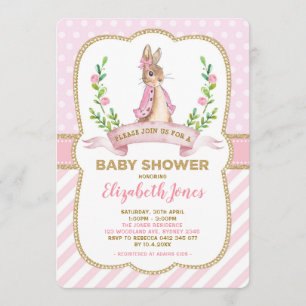 Invitación Chica Oro Rosa Floral Conejo Conejo Baby Shower