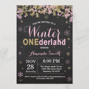 Invitación Chica Oro y Rosa de Invierno Primer cumpleaños