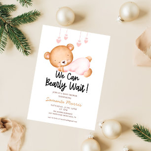 Invitación chica osito de peluche rosa acuarela divertida bab