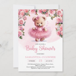 Invitación Chica Oso de Teddy con rosas rosados y rubios