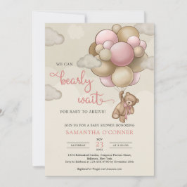 Invitación Chica Oso de Teddy globo beige rosado