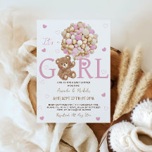 Chica Oso Rosa Globos Dorados Baby Shower