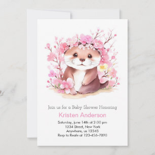 Invitación Chica Otter Magic Pink Wildflowers Baby Shower
