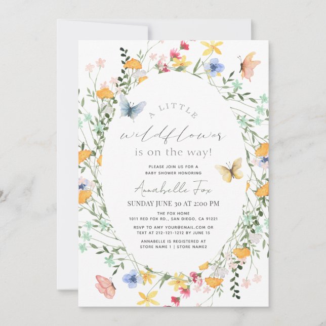 Invitación Chica Oval de mariposa flor silvestre pequeño Baby (Anverso)