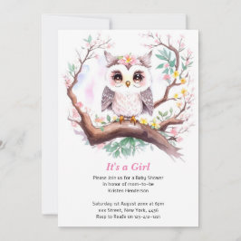 Invitación Chica Owl Baby Shower Forest Adventure