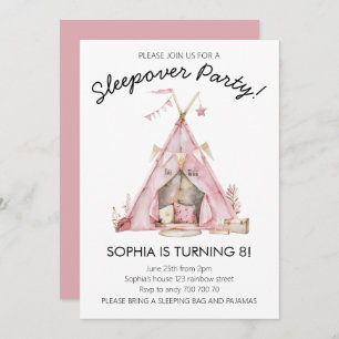 Invitación Chica Pajama Fiesta Glamping Sleepover Cumpleaños
