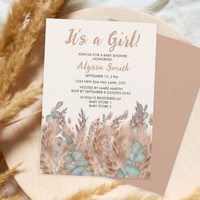 Invitación Chica Pampas Grass Boho Bohemian Desert Baby Showe (Subido por el creador)
