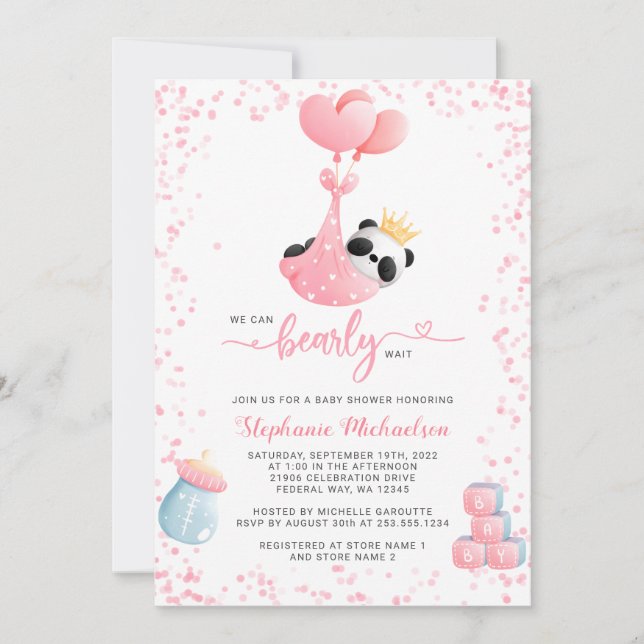 Invitación Chica Panda Bearly Wait Baby Shower (Anverso)